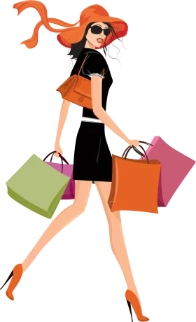 Stylish Female Shopper with Colorful Bags Fashion Clipart Illustration