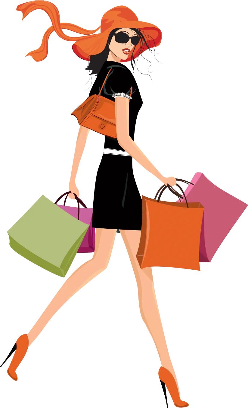 Stylish Female Shopper with Colorful Bags Fashion Clipart Illustration