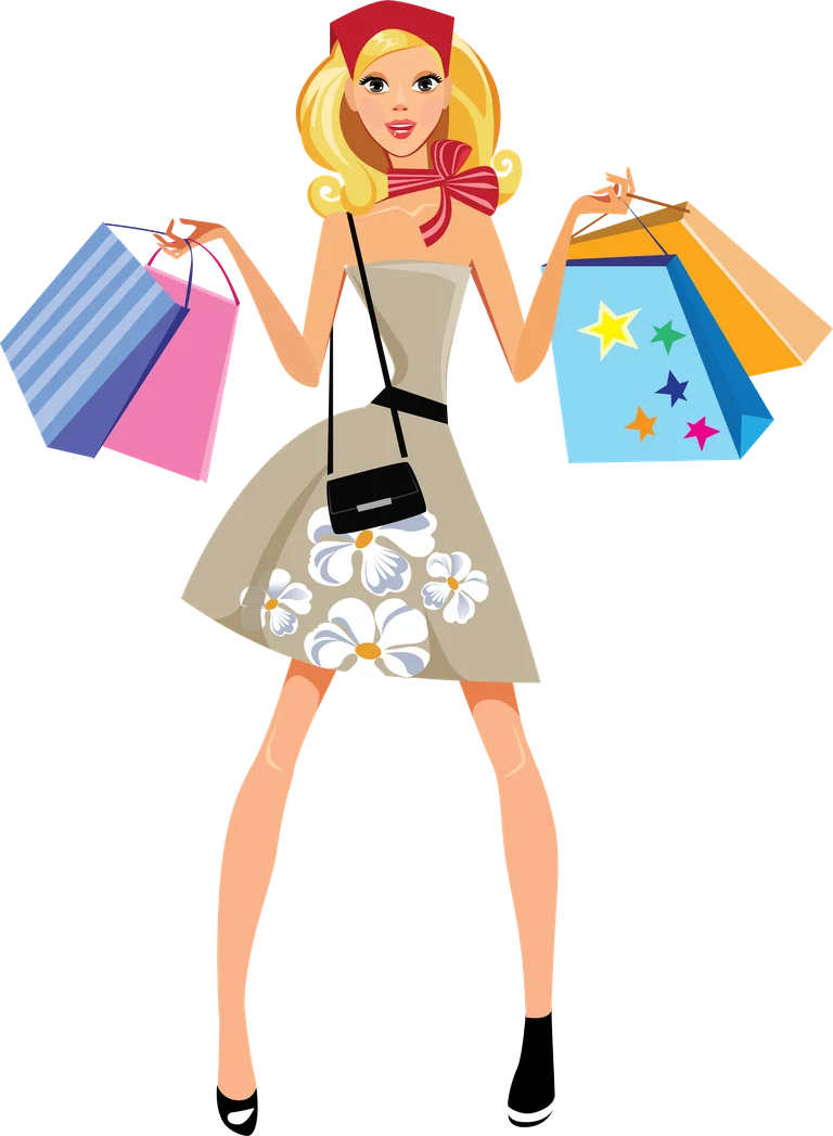 Stylish Female Shopper with Colorful Shopping Bags Fashion Clipart Illustration