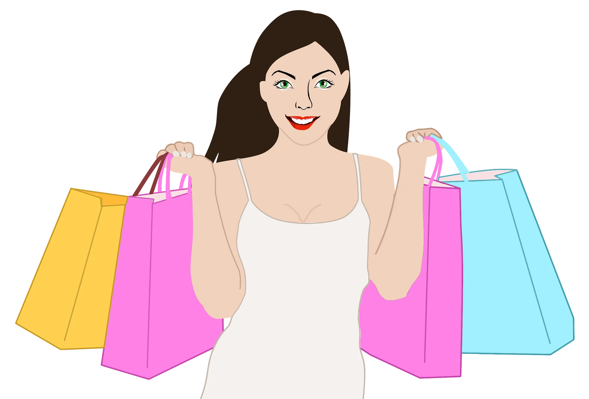 Stylish Female Shopper with Colorful Shopping Bags Trendy Clipart Illustration