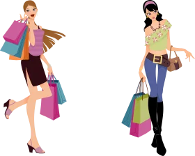 Stylish Female Shoppers with Colorful Shopping Bags Trendy Clipart Illustration