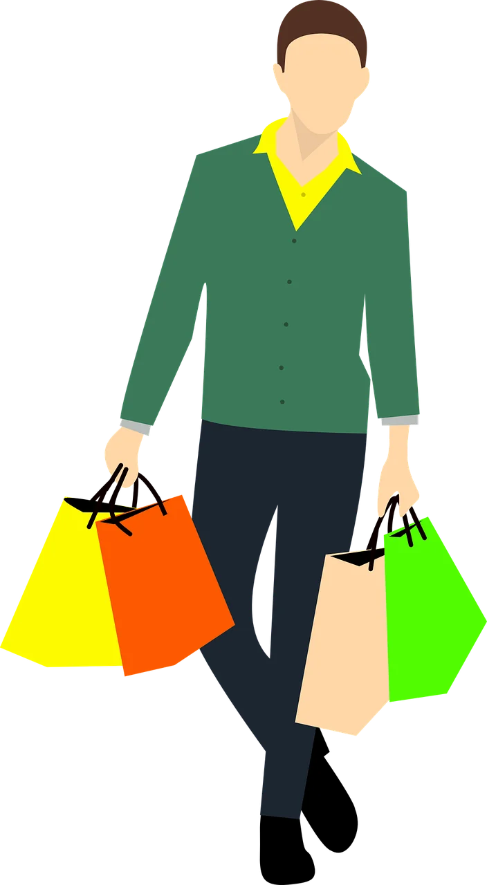 Stylish Shopper with Colorful Shopping Bags Minimalist Clipart Design