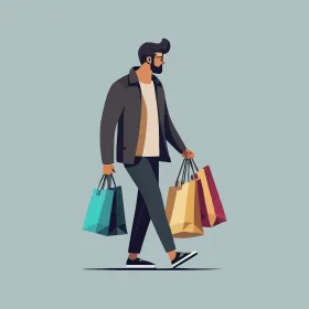 Stylish Urban Shopper Walking with Multiple Shopping Bags Clipart Illustration