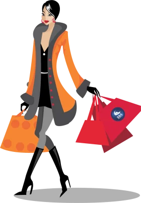 Stylish Woman Shopping Clipart: Fashionable Urban Shopper with Colorful Bags
