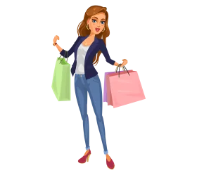 Stylish Young Woman Shopping with Colorful Bags Fashion Clipart Illustration