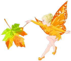 Whimsical Autumn Fairy Clipart with Delicate Butterfly Wings and Maple Leaf