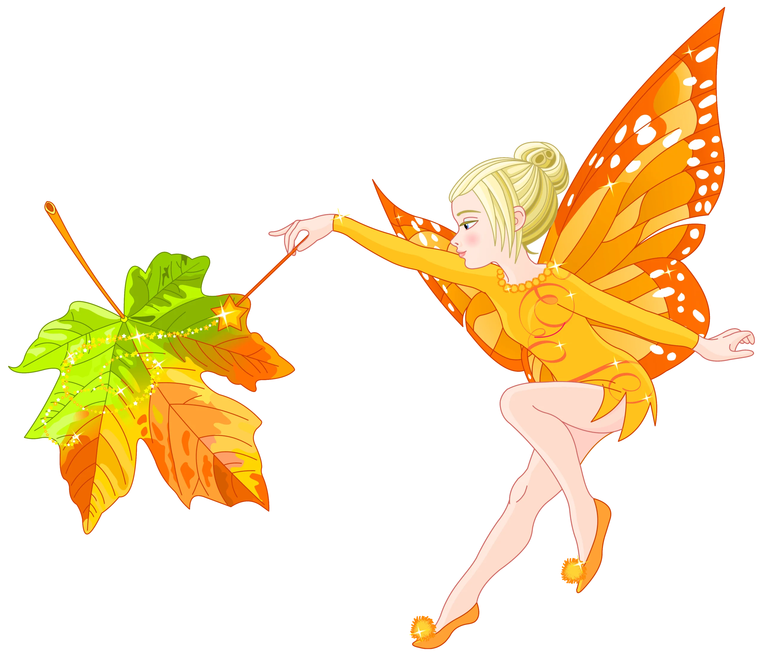 Whimsical Autumn Fairy Clipart with Delicate Butterfly Wings and Maple Leaf