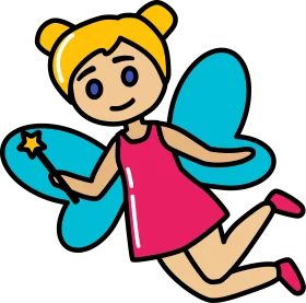 Whimsical Blue Butterfly Fairy Clipart with Star Wand and Pink Dress