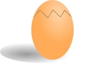 Cracked Egg Shell Clipart: A Minimalist Orange Illustration with Zigzag Break