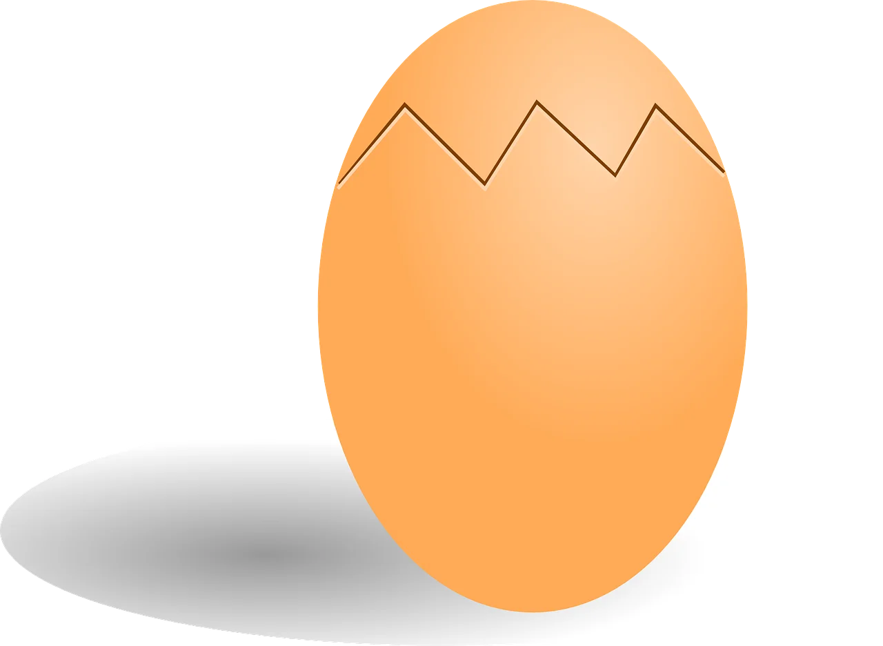 Cracked Egg Shell Clipart: A Minimalist Orange Illustration with Zigzag Break