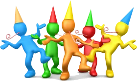 Festive Party Celebration Clipart with Dancing Colorful Cartoon Characters