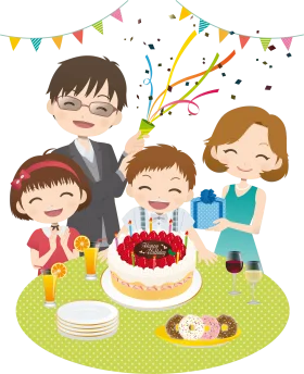 Joyful Family Birthday Celebration Clipart with Colorful Party Decorations