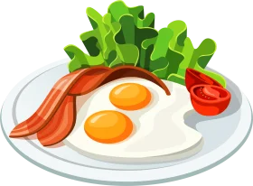 Sunny Side Up Eggs with Crispy Bacon and Fresh Greens Breakfast Clipart