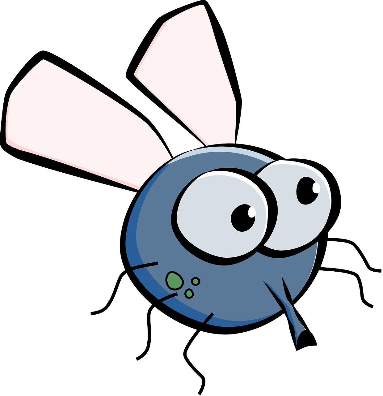 Adorable Blue Cartoon Fly Clipart - Whimsical Insect Character with Large Eyes