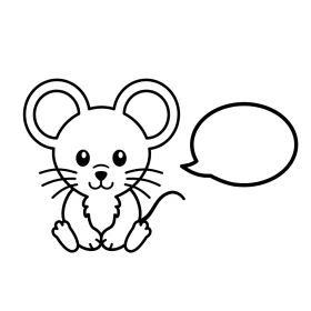 Adorable Cartoon Mouse Clipart with Speech Bubble - Cute Hand-Drawn Character