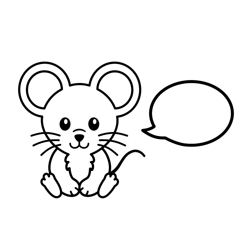 Adorable Cartoon Mouse Clipart with Speech Bubble - Cute Hand-Drawn Character