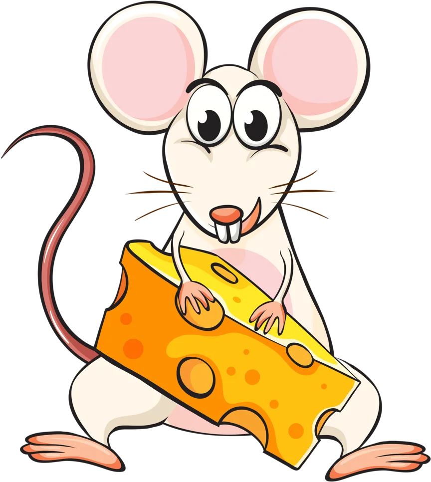 Adorable Cartoon Mouse Nibbling on Cheesy Delight Clipart Illustration
