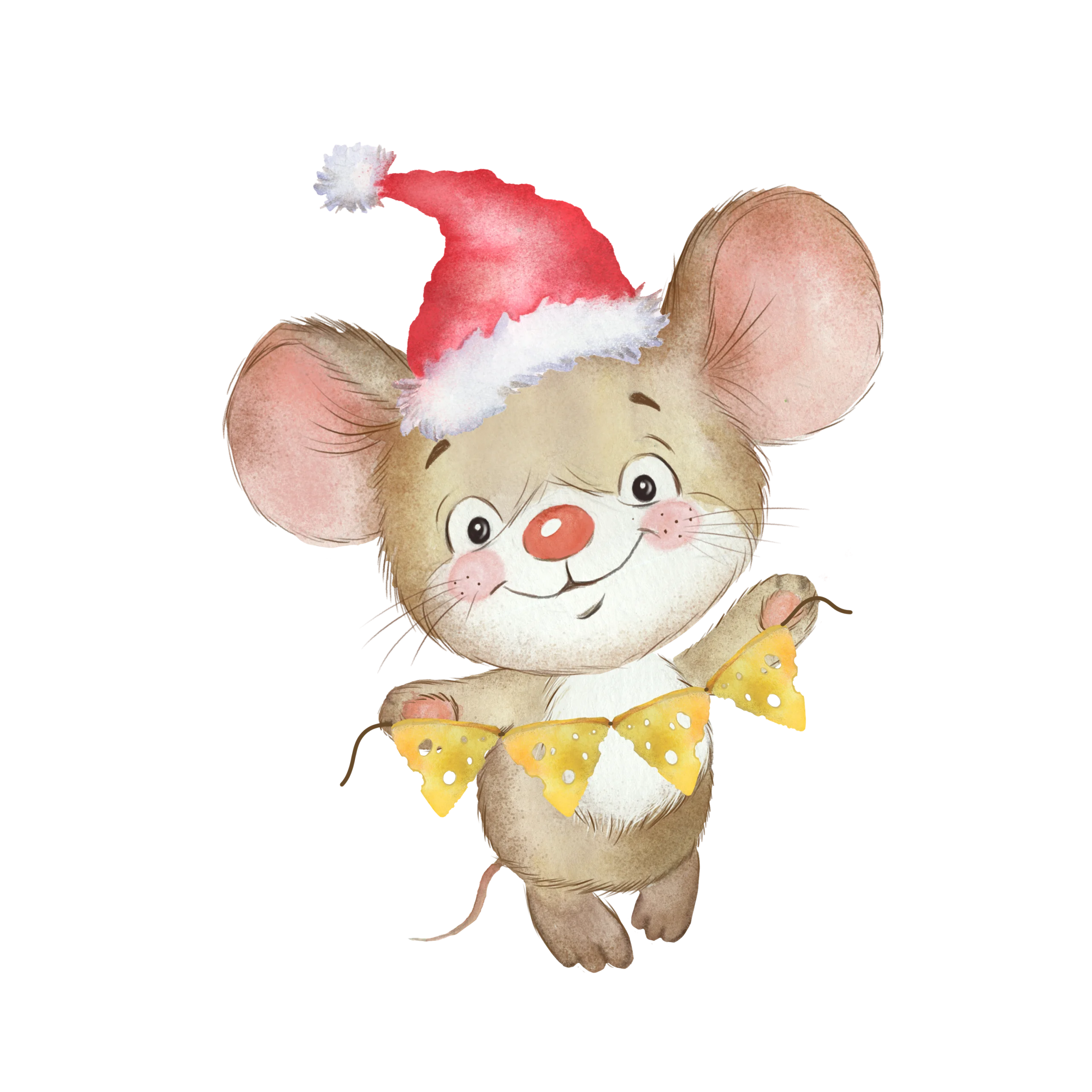 Adorable Christmas Mouse Clipart with Santa Hat and Festive Charm