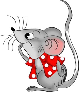 Adorable Gray Mouse Cartoon Clipart with Polka Dot Bow and Whiskers