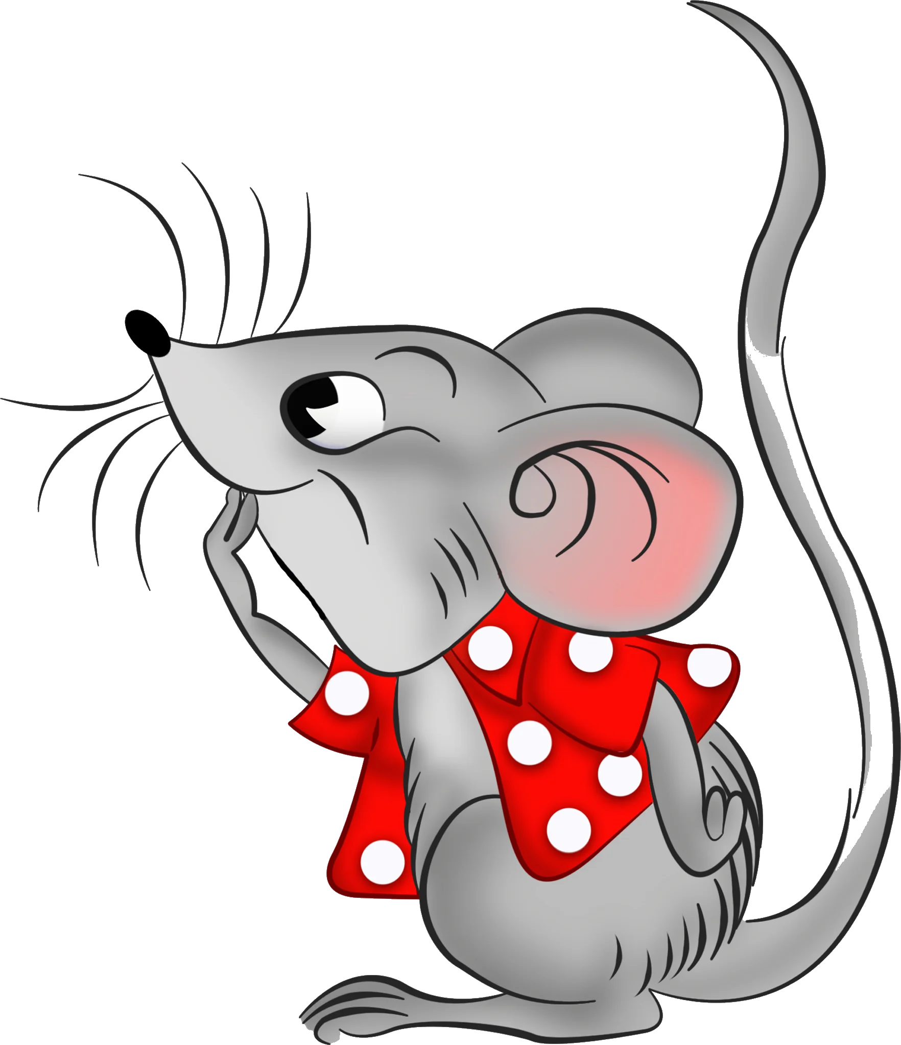 Adorable Gray Mouse Cartoon Clipart with Polka Dot Bow and Whiskers