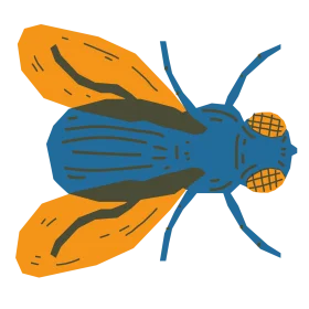 Bold Blue and Orange Stylized Fly Clipart Illustration with Geometric Design