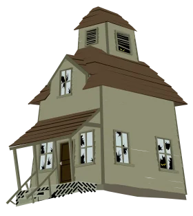 Eerie Abandoned Wooden Schoolhouse Haunted House Vintage Clipart Illustration
