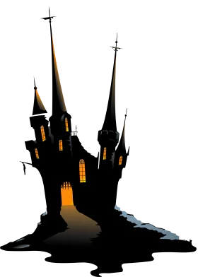 Eerie Gothic Castle Silhouette Haunted House Halloween Clipart Design