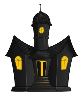 Eerie Gothic Haunted House Clipart with Glowing Windows and Sinister Architecture