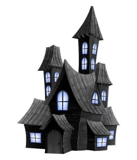 Eerie Gothic Haunted House Clipart with Twisted Architectural Silhouette