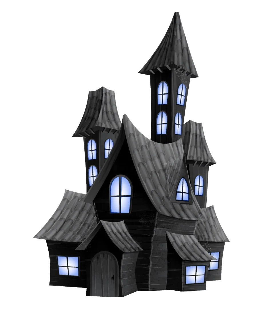 Eerie Gothic Haunted House Clipart with Twisted Architectural Silhouette