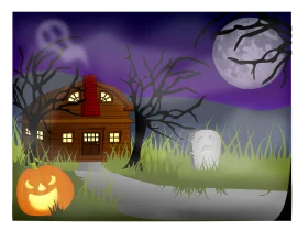 Eerie Halloween Night Haunted House Clipart with Ghostly Atmosphere