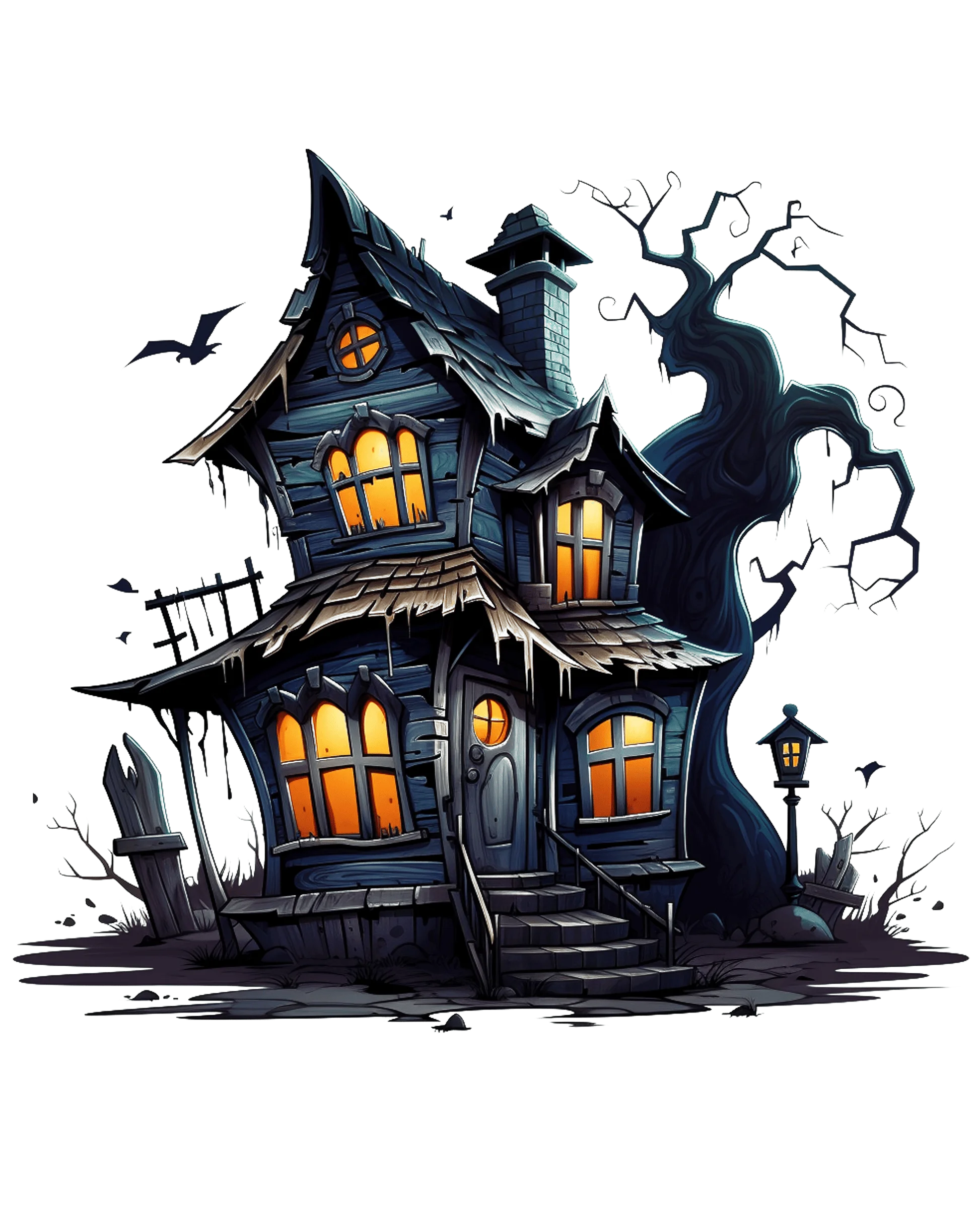 Eerie Moonlit Haunted House Clipart: A Ghostly Victorian Mansion in Shadows