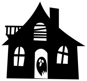 Eerie Silhouette of a Spooky Haunted House Clipart with Ghostly Presence