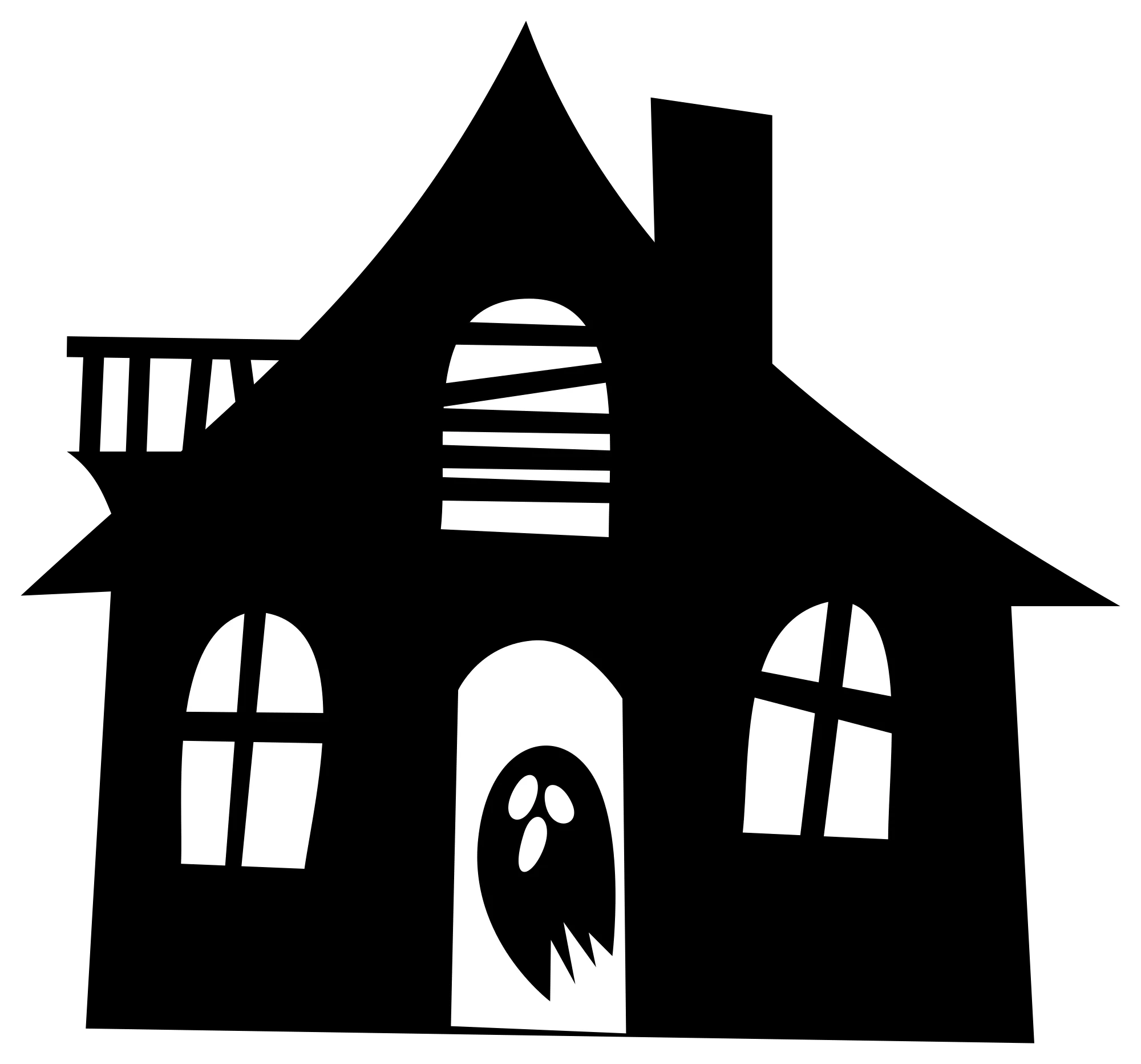 Eerie Silhouette of a Spooky Haunted House Clipart with Ghostly Presence