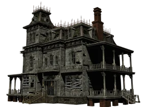 Eerie Victorian Haunted Mansion Clipart - Decaying Gothic Architectural Nightmare