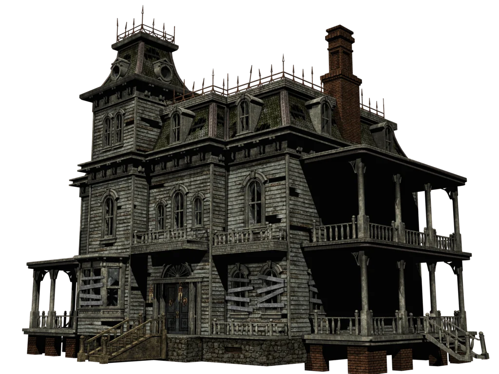 Eerie Victorian Haunted Mansion Clipart - Decaying Gothic Architectural Nightmare