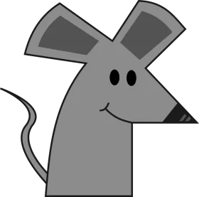 Minimalist Gray Cartoon Mouse Clipart with Playful Geometric Design