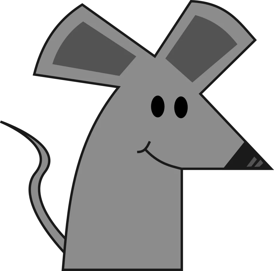 Minimalist Gray Cartoon Mouse Clipart with Playful Geometric Design