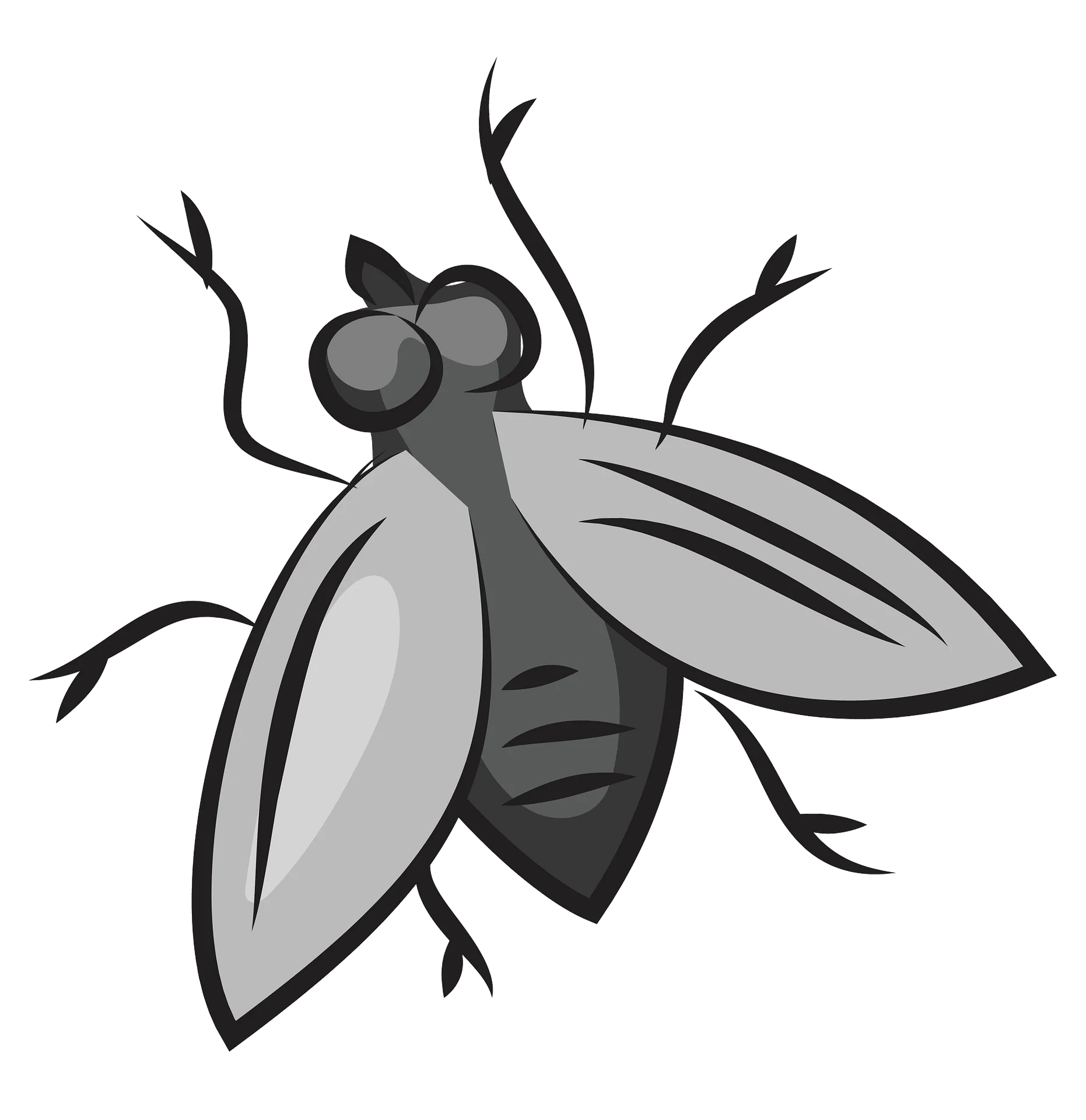 Monochromatic Stylized Fly Clipart with Geometric Insect Design