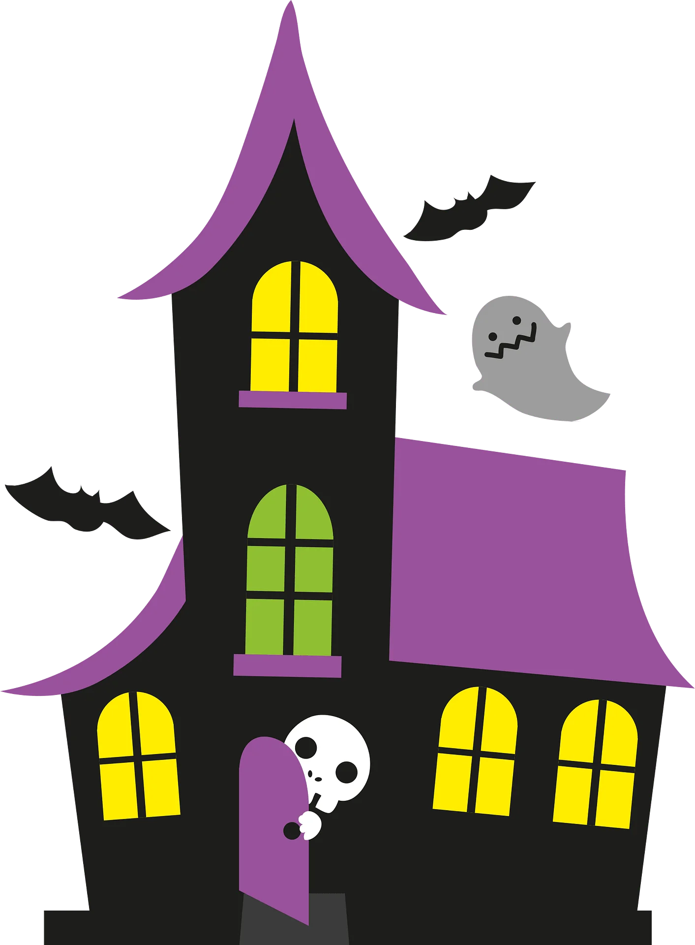 Spooky Halloween Haunted House Clipart with Bats and Ghostly Spirits
