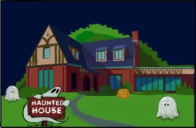 Spooky Haunted House Clipart with Ghostly Guardians and Eerie Nighttime Atmosphere