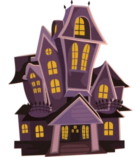 Spooky Haunted Victorian Mansion Clipart with Eerie Glowing Windows and Twisted Architecture