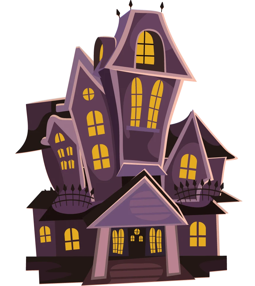 Spooky Haunted Victorian Mansion Clipart with Eerie Glowing Windows and Twisted Architecture