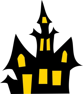 Spooky Silhouette of a Haunted Mansion Clipart with Glowing Windows