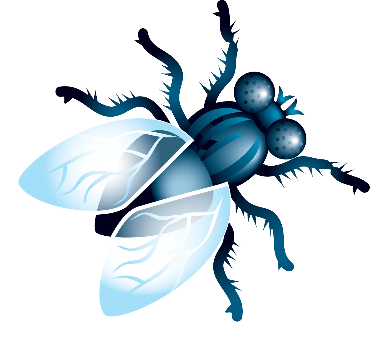 Stylized Blue Beetle Insect Clipart with Translucent Wings and Detailed Anatomy