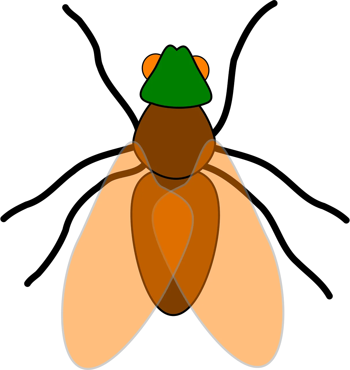 Stylized Geometric Fly Clipart with Simplified Color Blocking and Angular Design