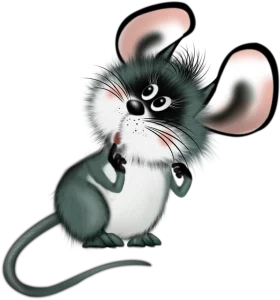 Whimsical Big-Eared Gray and White Cartoon Mouse Clipart Illustration