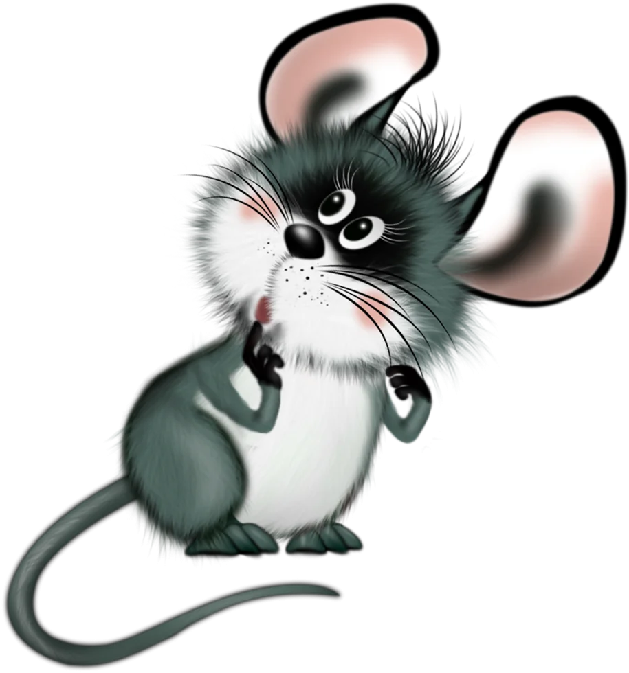 Whimsical Big-Eared Gray and White Cartoon Mouse Clipart Illustration