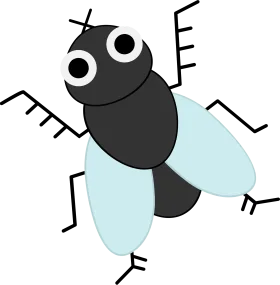 Whimsical Black and Light Blue Cartoon Fly Clipart with Exaggerated Features