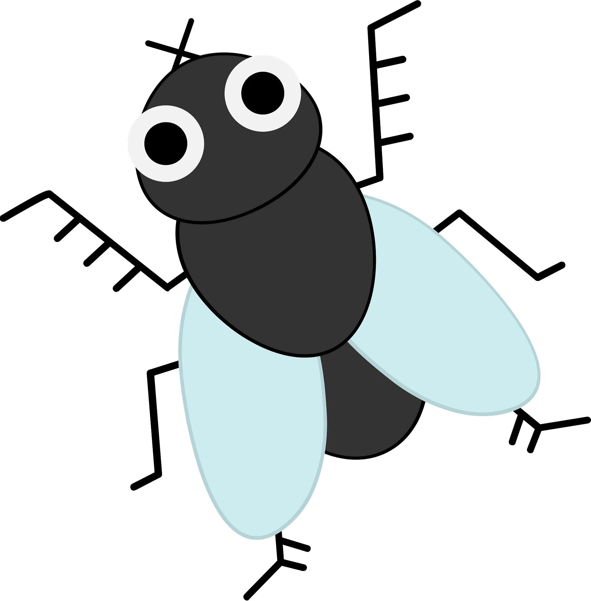 Whimsical Black and Light Blue Cartoon Fly Clipart with Exaggerated Features